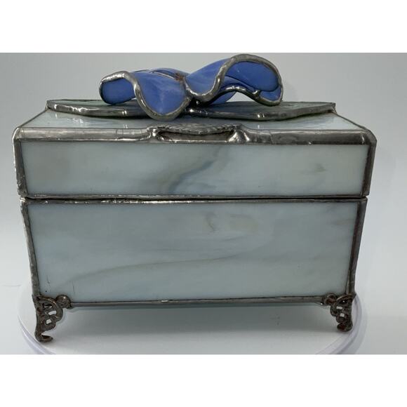 STAINED GLASS JEWELRY/TRINKET BOX BLUE/GREEN - Picture 2 of 10